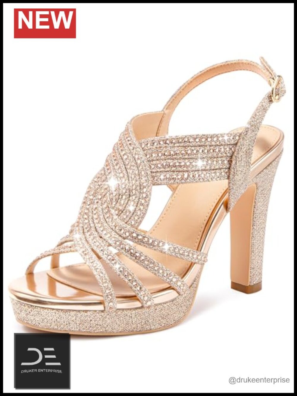 Sparkly Rhinestone Platform Heels Dressy Chunky High Heel Sandals Party Wedding